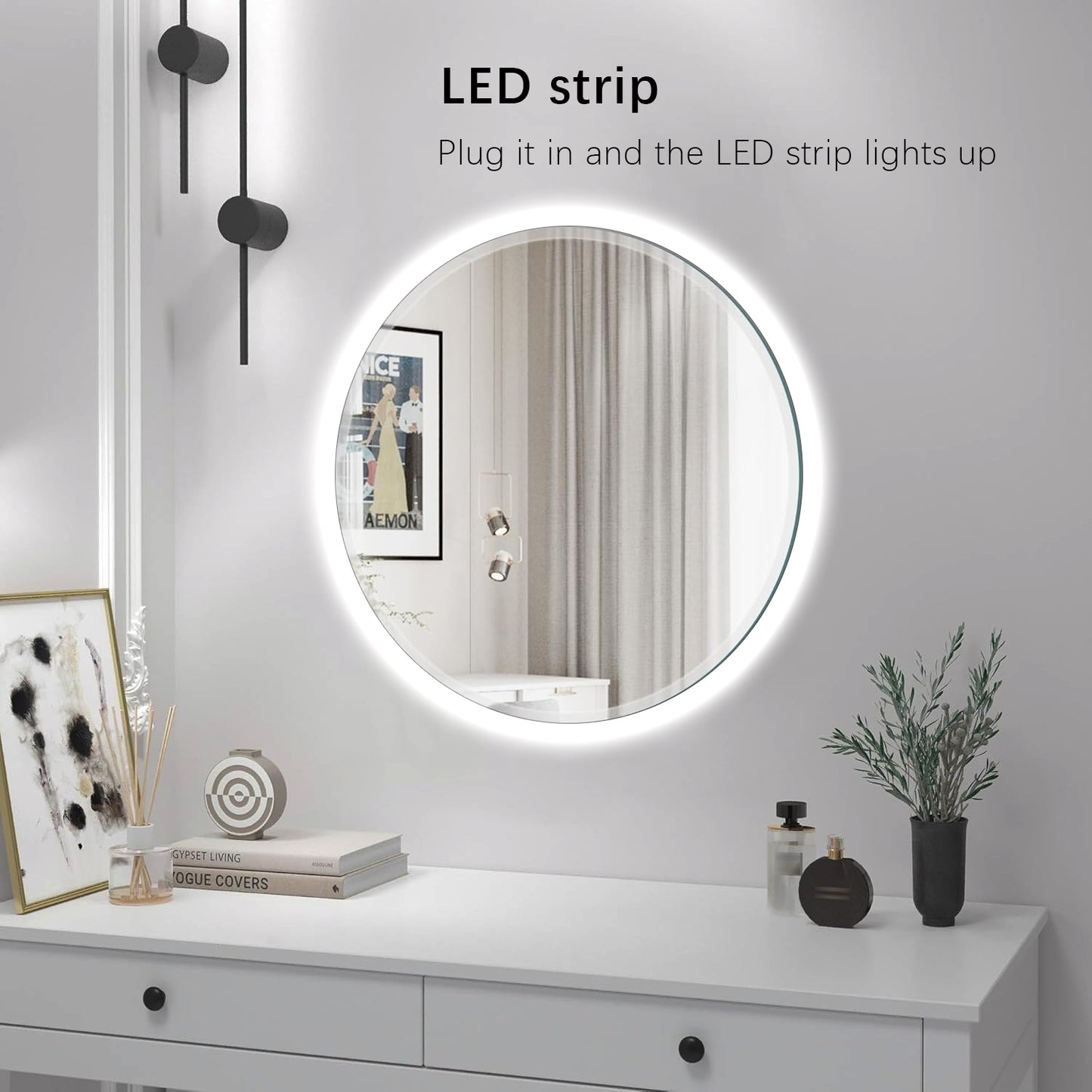 BNIB-Arcus Home LED Backlit Frameless Round Wall Mirror 26" x26"