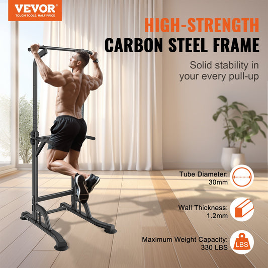 VEVOR Power Tower Dip Station, 10-Level Height Adjustable Pull Up Bar Stand, Multi-Function Strength Training,