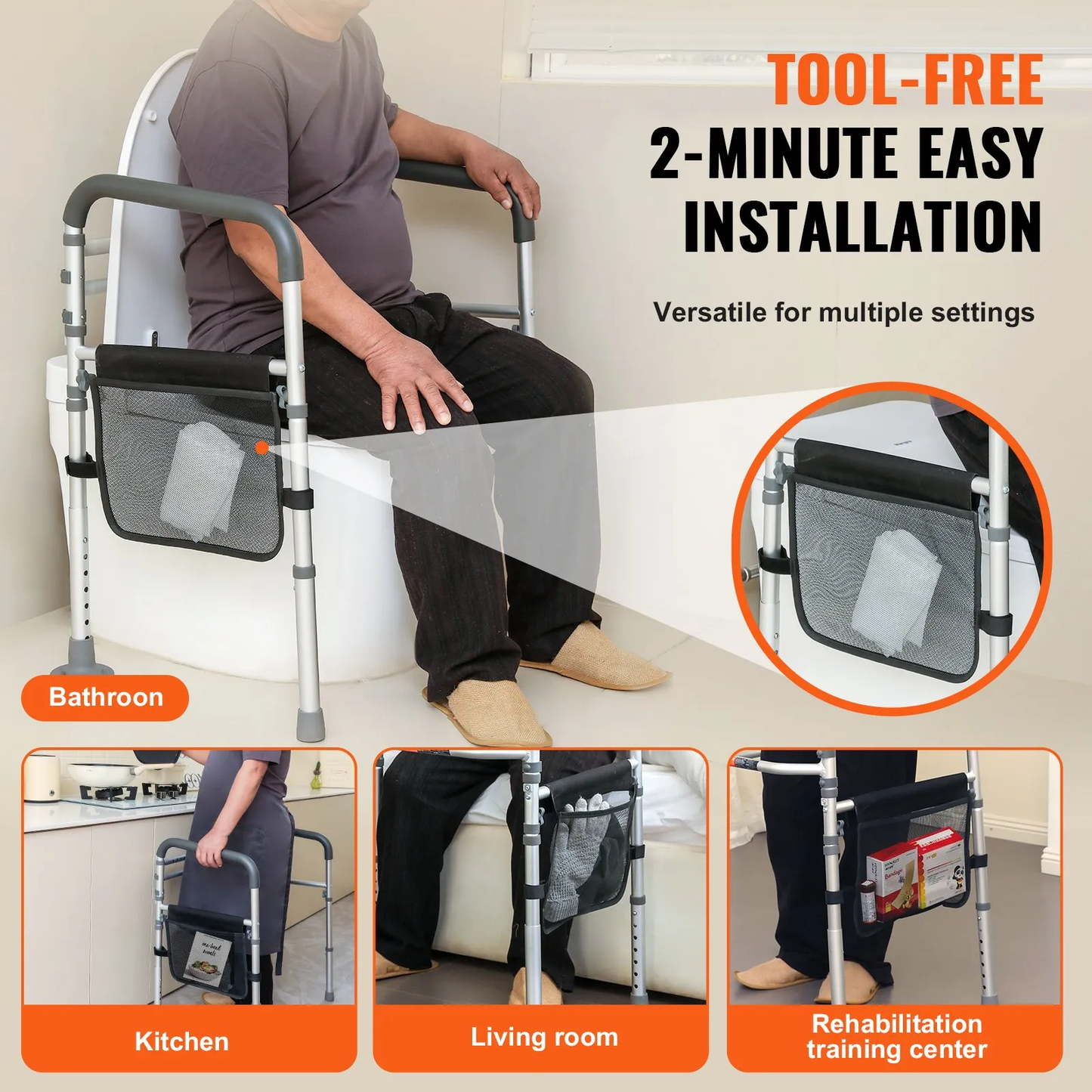 VEVOR Toilet Safety Rail, Folding Toilet Seat Frame, Adjustable Width & Height Fit Most Toilets,-$35