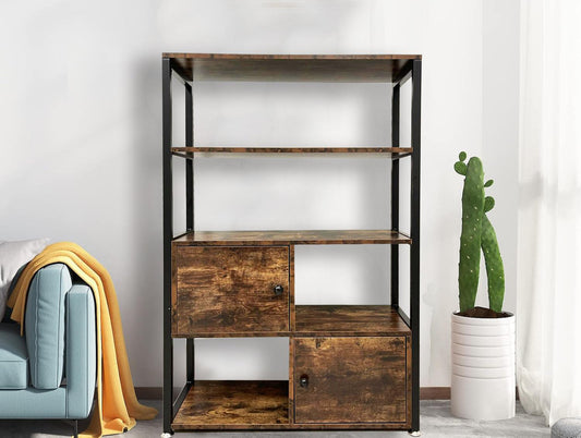 Brand New-Vintage Industrial Bookcase 4 Tier Display Shelf Storage Rack Shelves with Metal (Rustic Brown)-$100