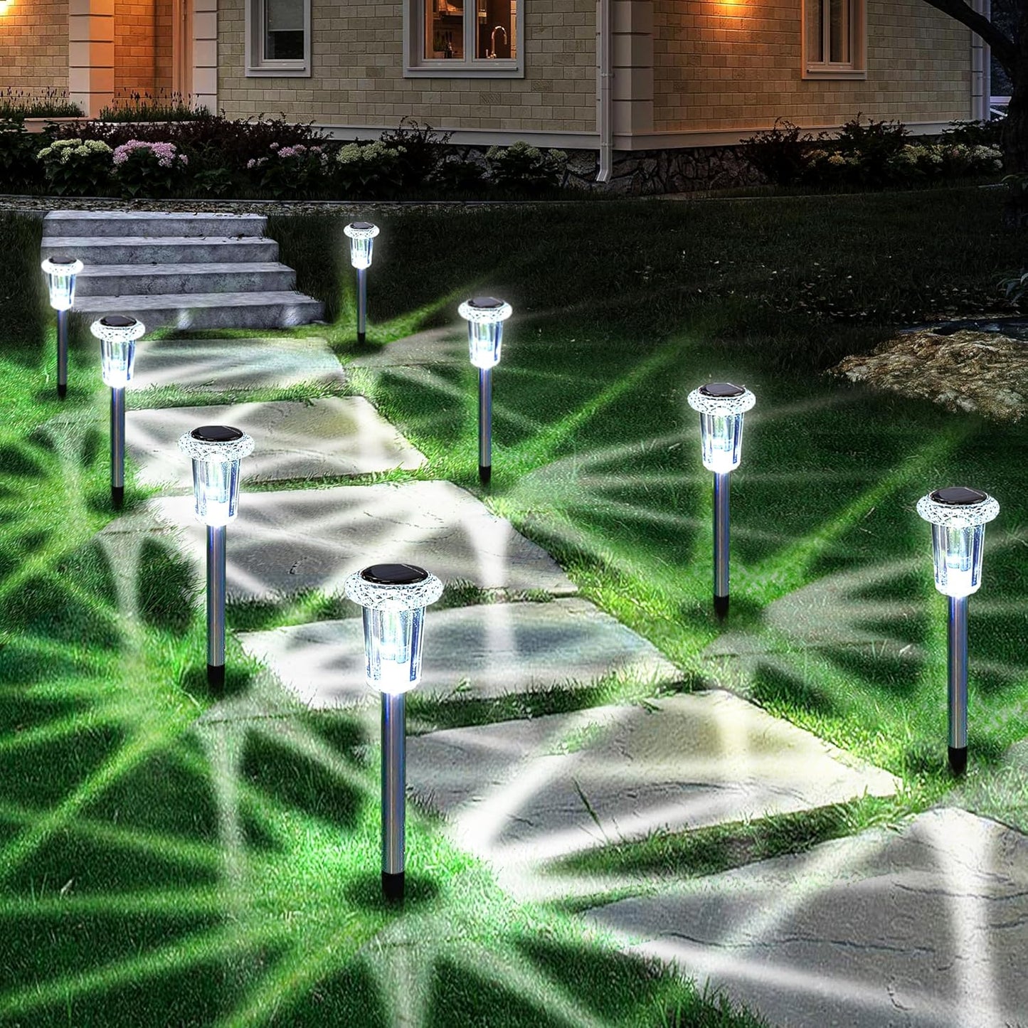 BNIB-Eyrosa Solar Outdoor Lights, 10 Pack Waterproof Stainless Steel Solar Stake Lights