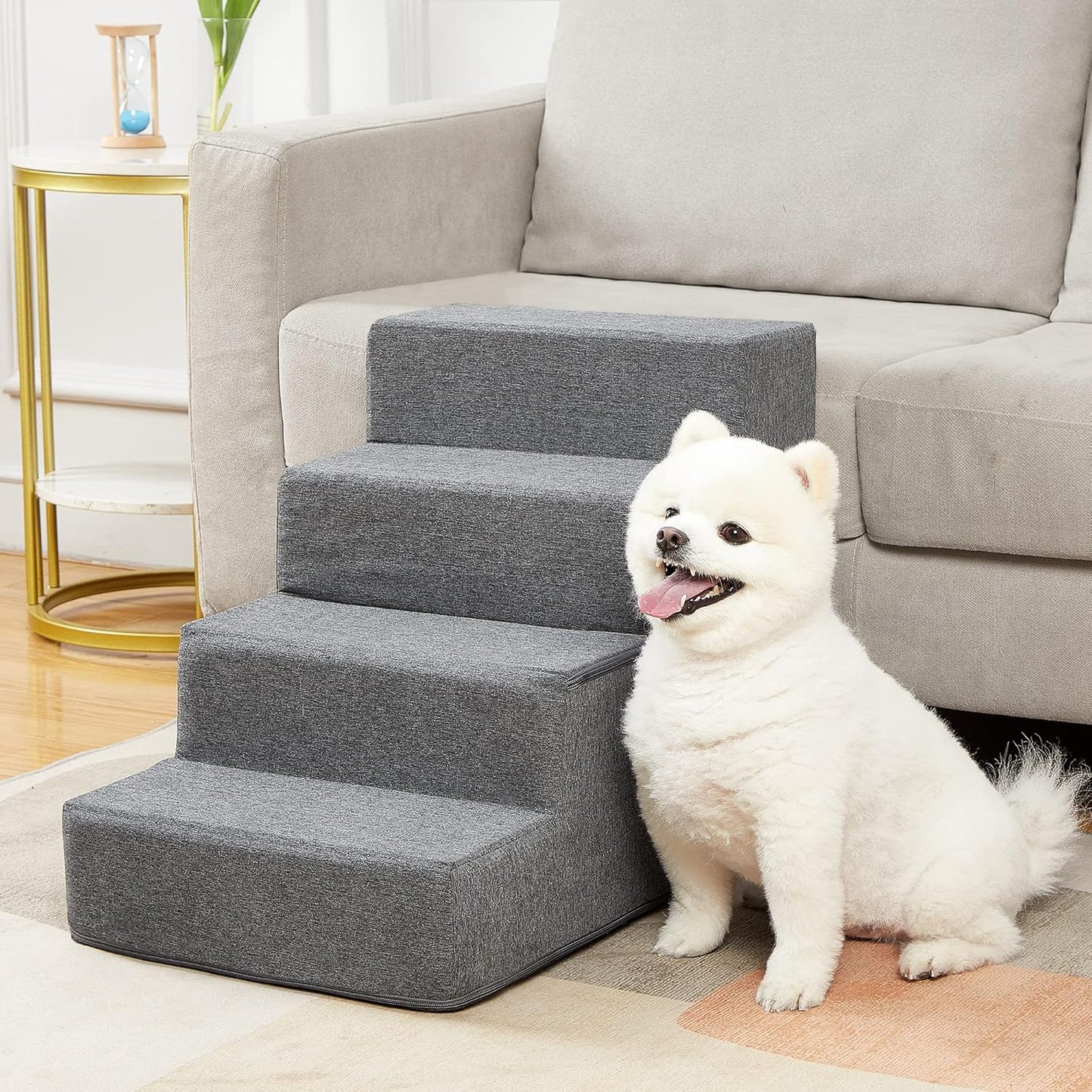 BNIB-Dog Stairs & Steps for Small Dogs Cats,Shock Absorbing Foam with High-Strength Boards,4-Step