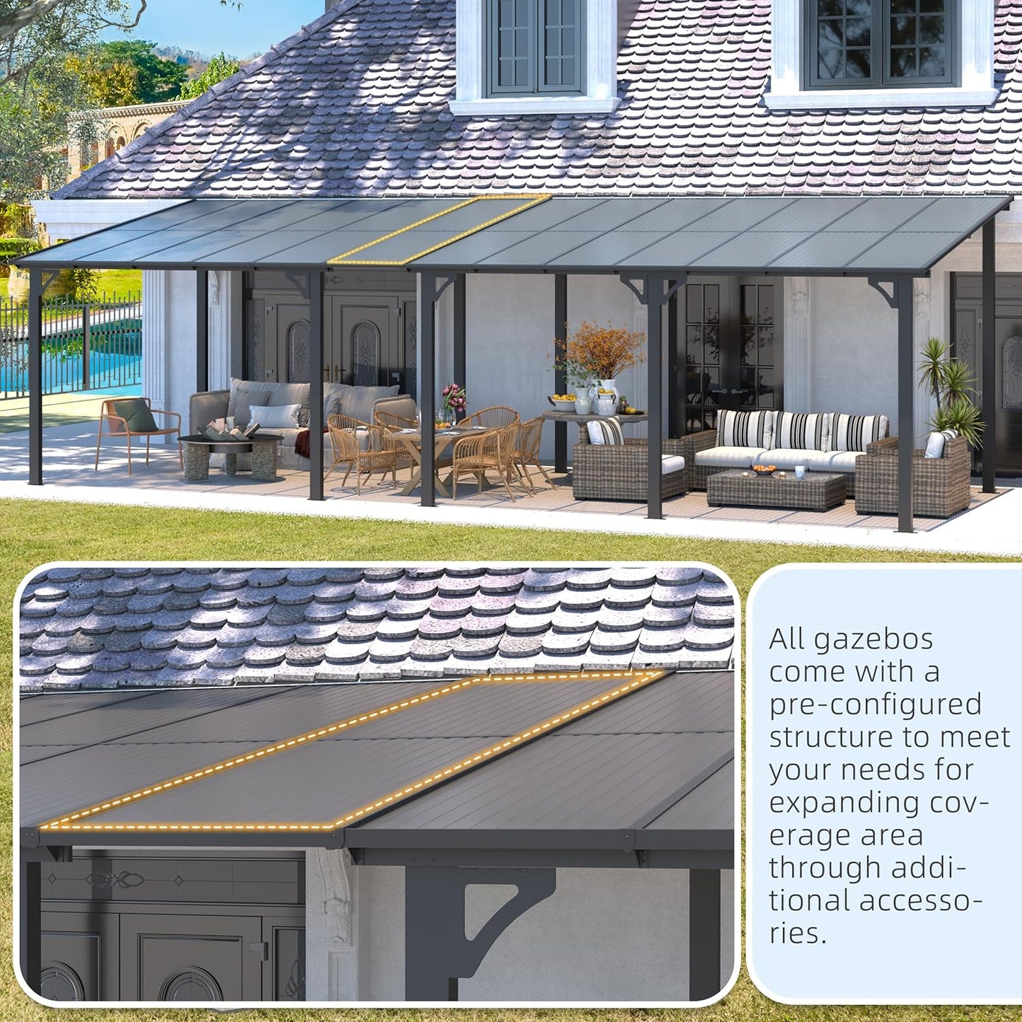 BNIB-12' x 12' Hardtop Gazebo Outdoor Aluminum Pergola For Garden, Patio, Backyard-Black,-$850