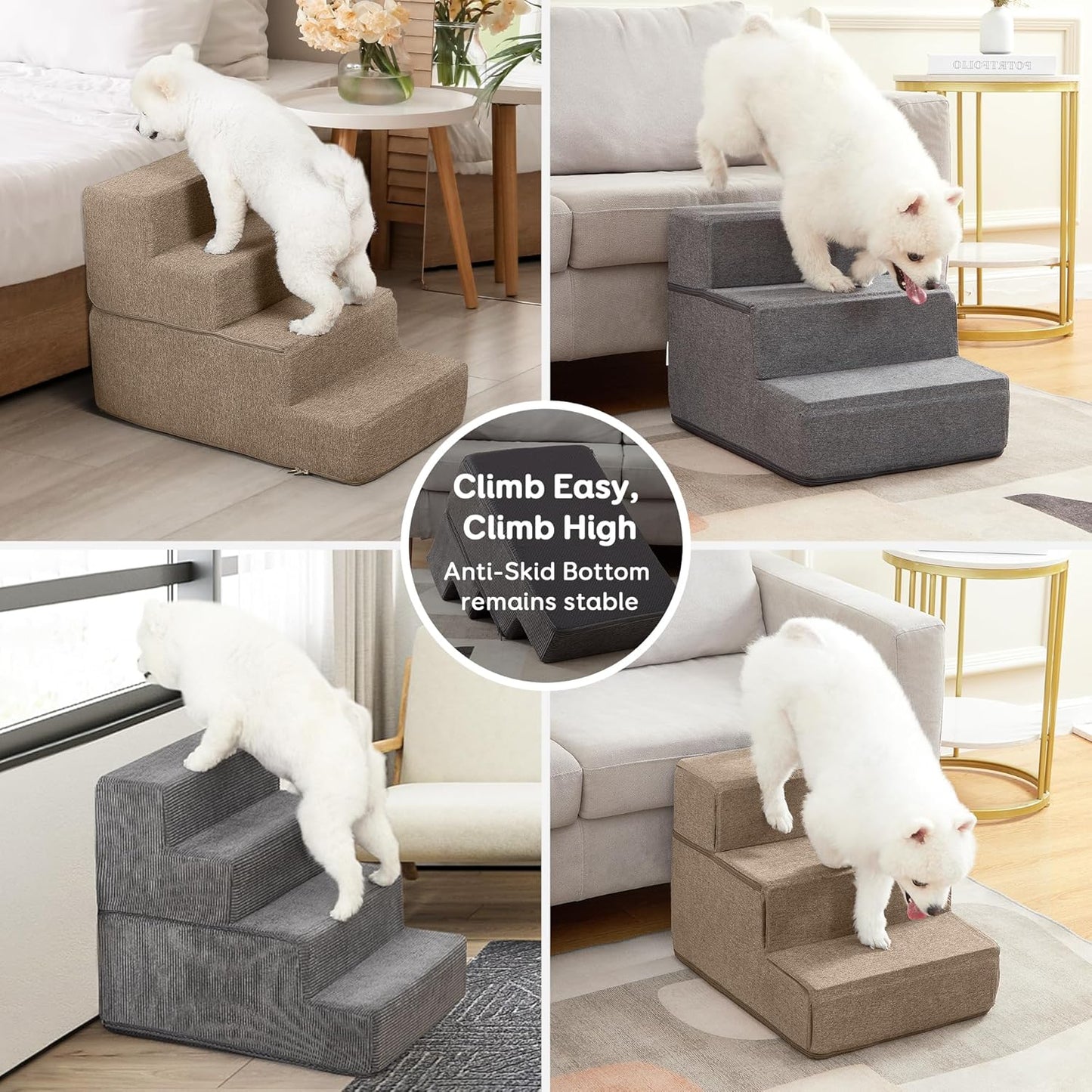 BNIB-Dog Stairs & Steps for Small Dogs Cats,Shock Absorbing Foam with High-Strength Boards,4-Step