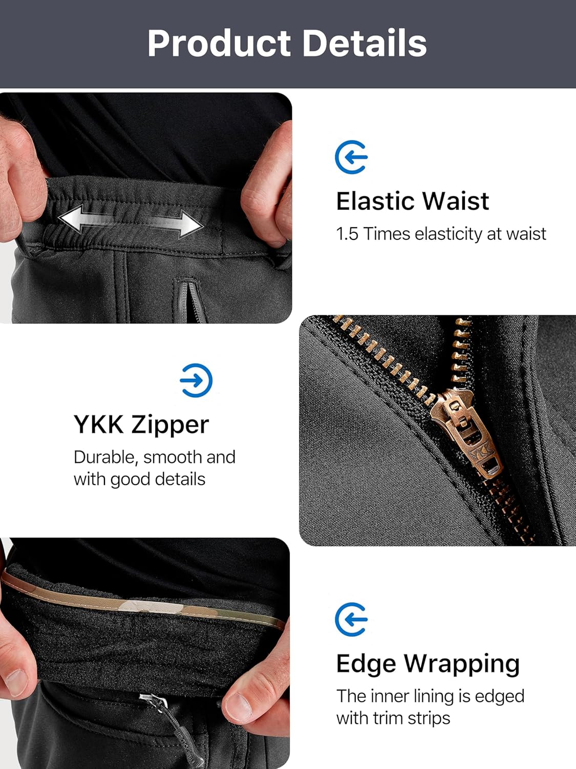 BNIB- REE SOLDIER Men's Fleece Lined Outdoor Cargo Hiking Pants Water Repellent Softshell Snow Ski Pants (black),-$35