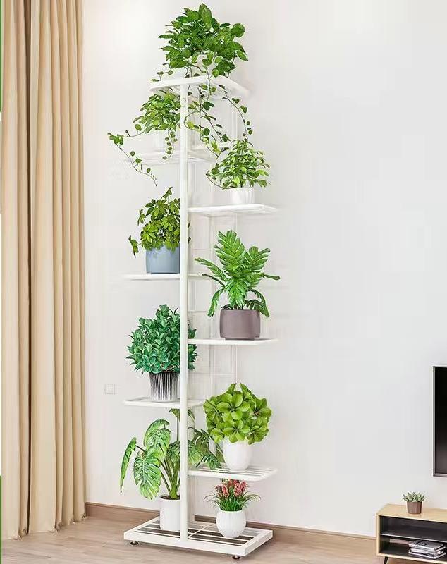 BNIB- Wrought iron shelving, plant shelving, flower stand, 8 layers can hold 9 plates of small plants, white