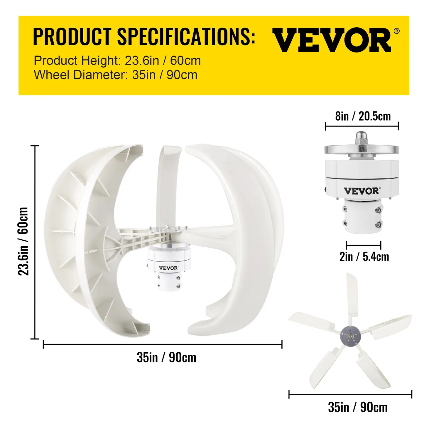 VEVOR Wind Turbine 400W 12V Wind Turbine Generator White Lantern Vertical Wind Generator 5 Leaves Wind,-$130