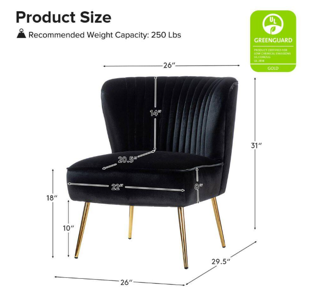 BNIB-Monica Modern Black Velvet Comfy Living Room Side Chair with Golden Metal Legs(black)-$150
