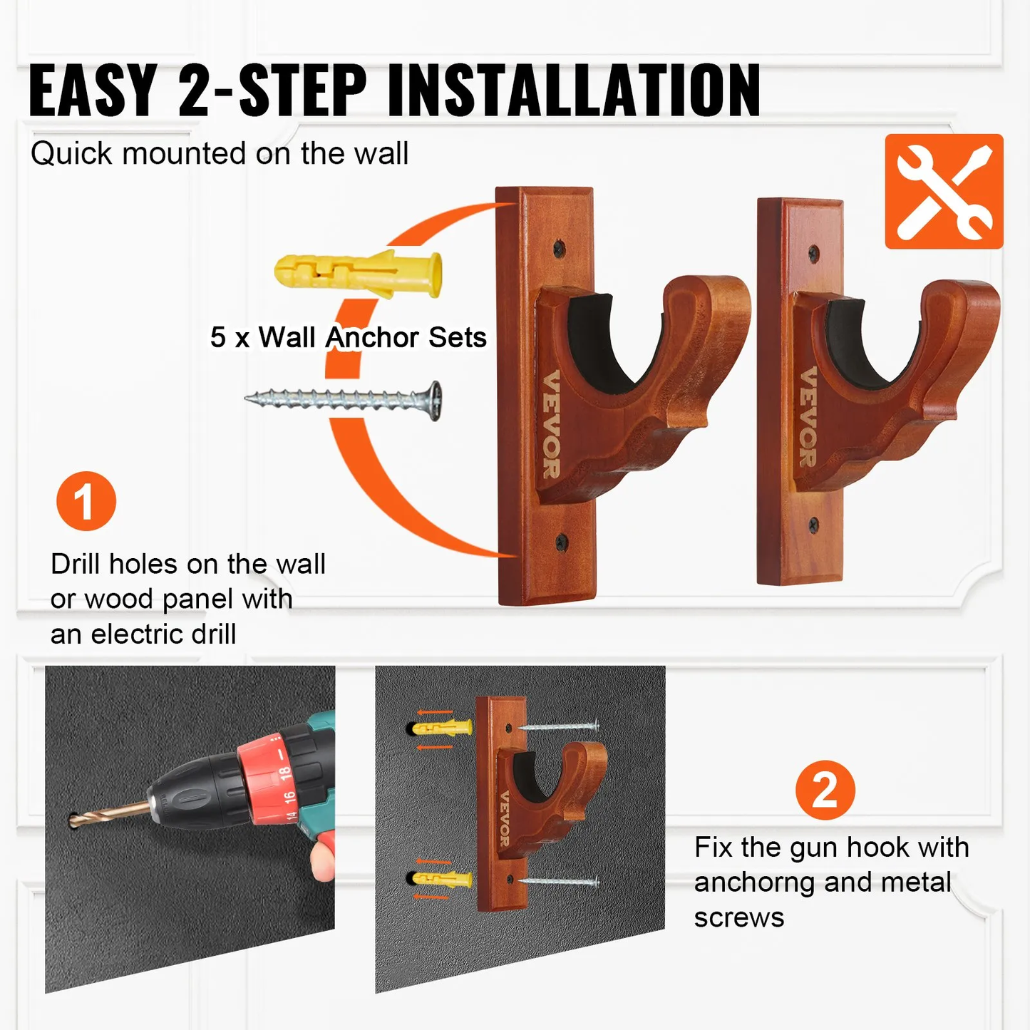 VEVOR Gun Rack Wall Mount, Horizontal Gun Rack and Shotgun Hooks, Single Gun Storage Display Rack,-$20