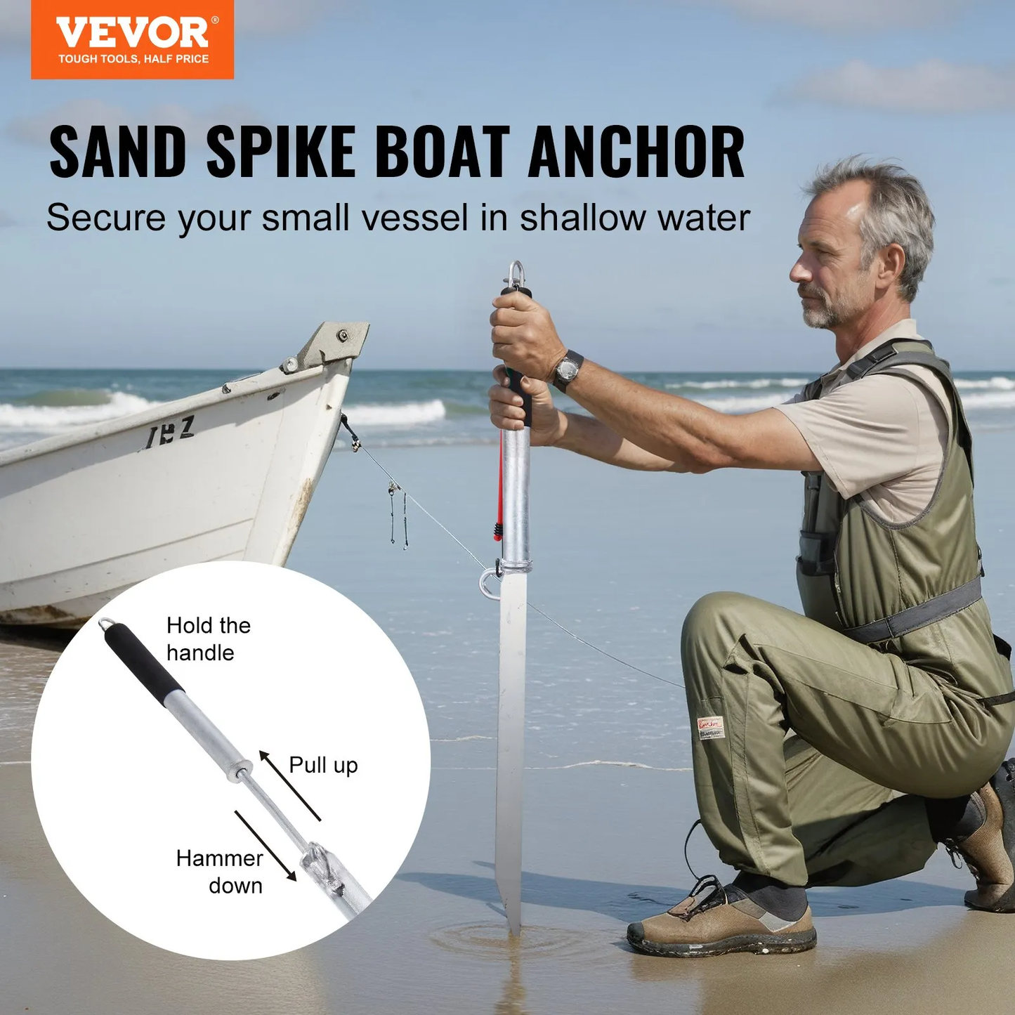 VEVOR Sand Spike Boat Anchor Pole, 36" Galvanized Carbon Steel Slide Anchor Shore Spike,-$35