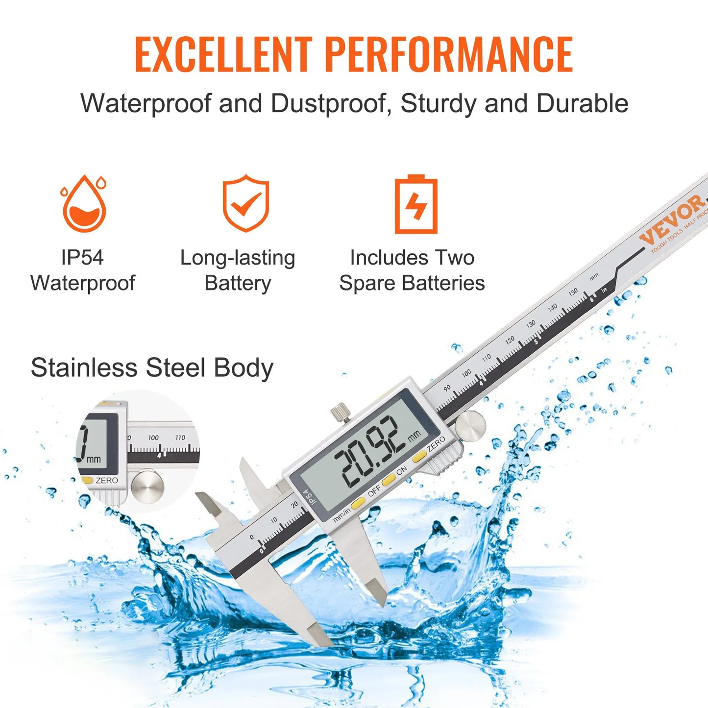 VEVOR Digital Caliper, 0-6" Calipers Measuring Tool, Electronic Micrometer Caliper