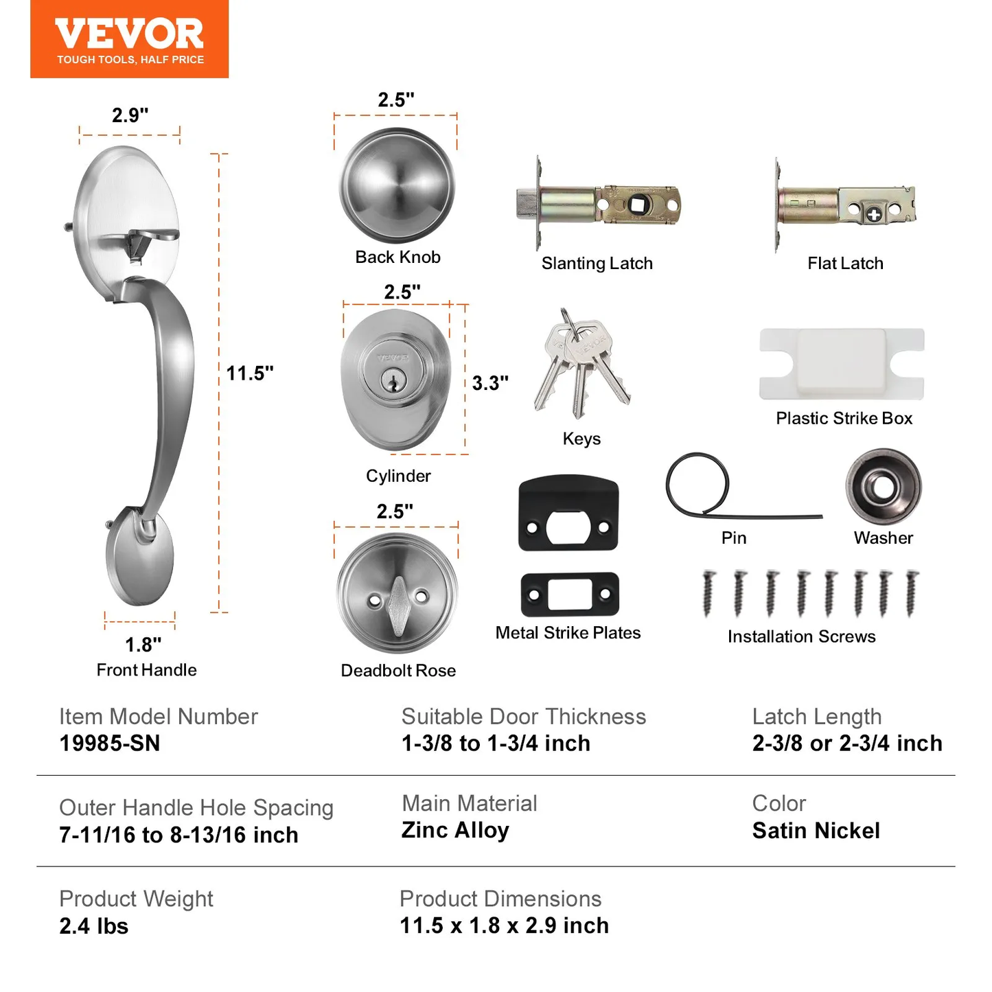 VEVOR Front Door Handle and Deadbolt Set, Satin Nickel Front Door Lock Set with Interior Knob,-$35