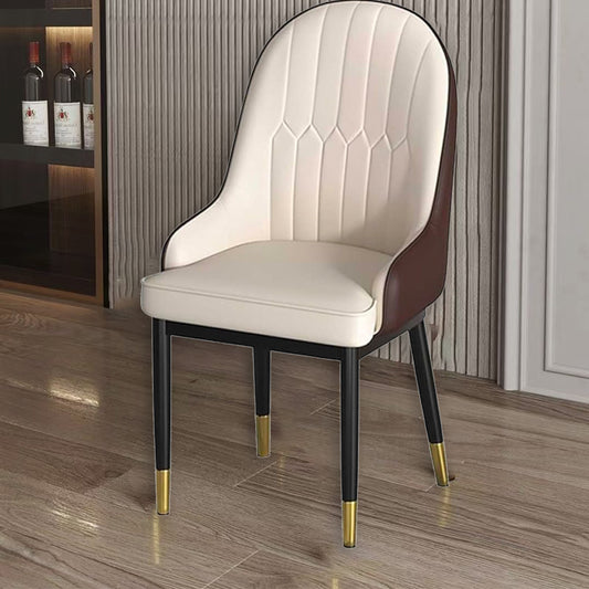 BNIB-Modern Dining Chairs, PU Leather Upholstered Backrest Chiairs w/Metal Legs (White & Brown