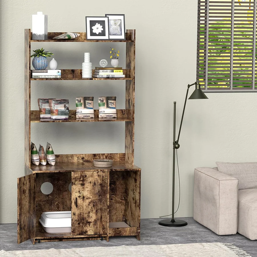 BNIB-Storage Cabinet w/Shelves, Hidden Litter Box Furniture w/2 Doors for Living Room