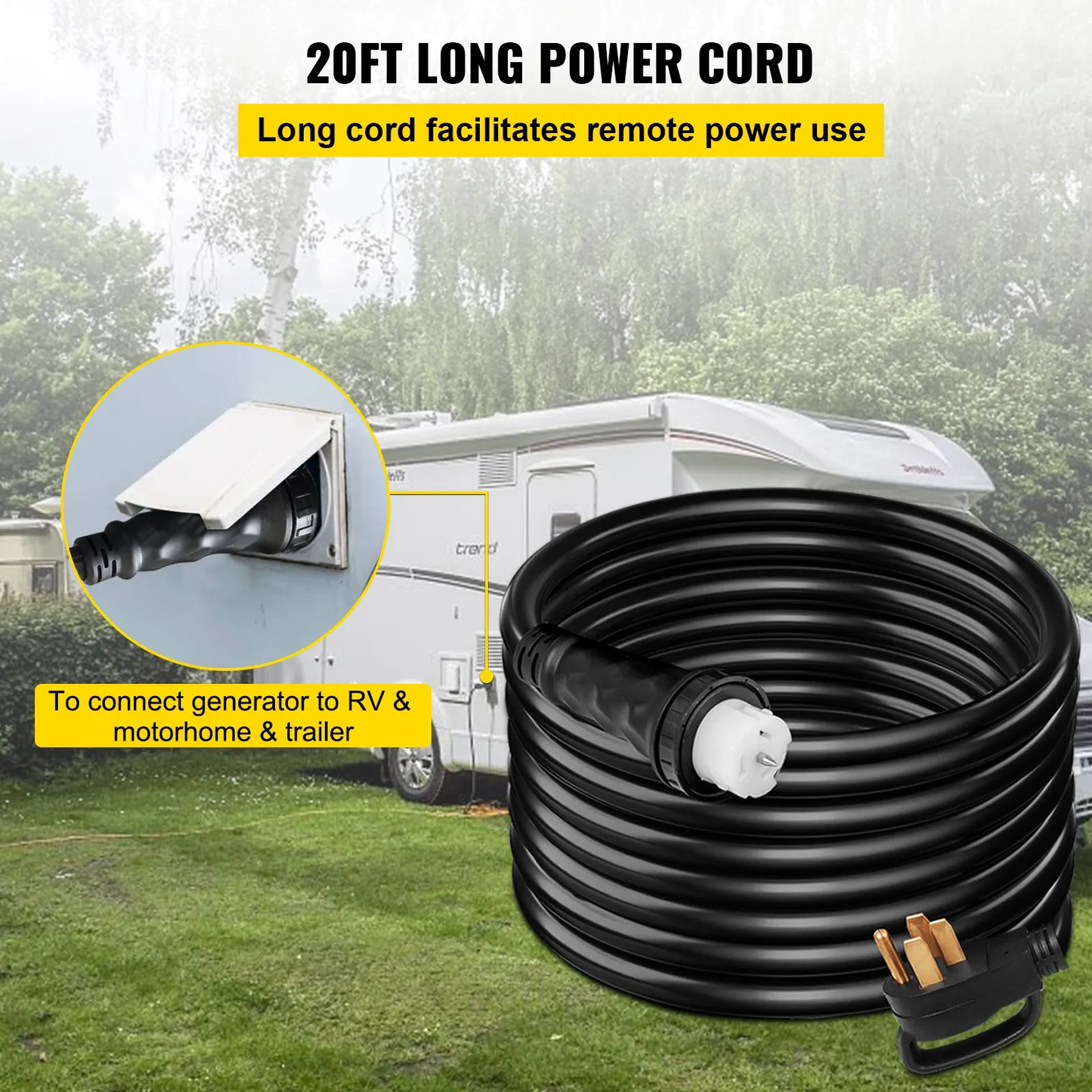 VEVOR 20 FT 50 Amp Generator Cord, STW 6/3 + 8/1 AWG Heavy Duty Extension Cord NEMA 14-50P & SS2-50R,-$90
