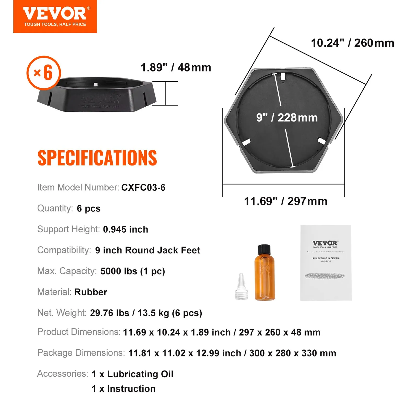 VEVOR RV Leveling Pads, 9 Inch Round Landing Feet, Permanent Attached Jack Stabilizers, Rubber Jack Pads