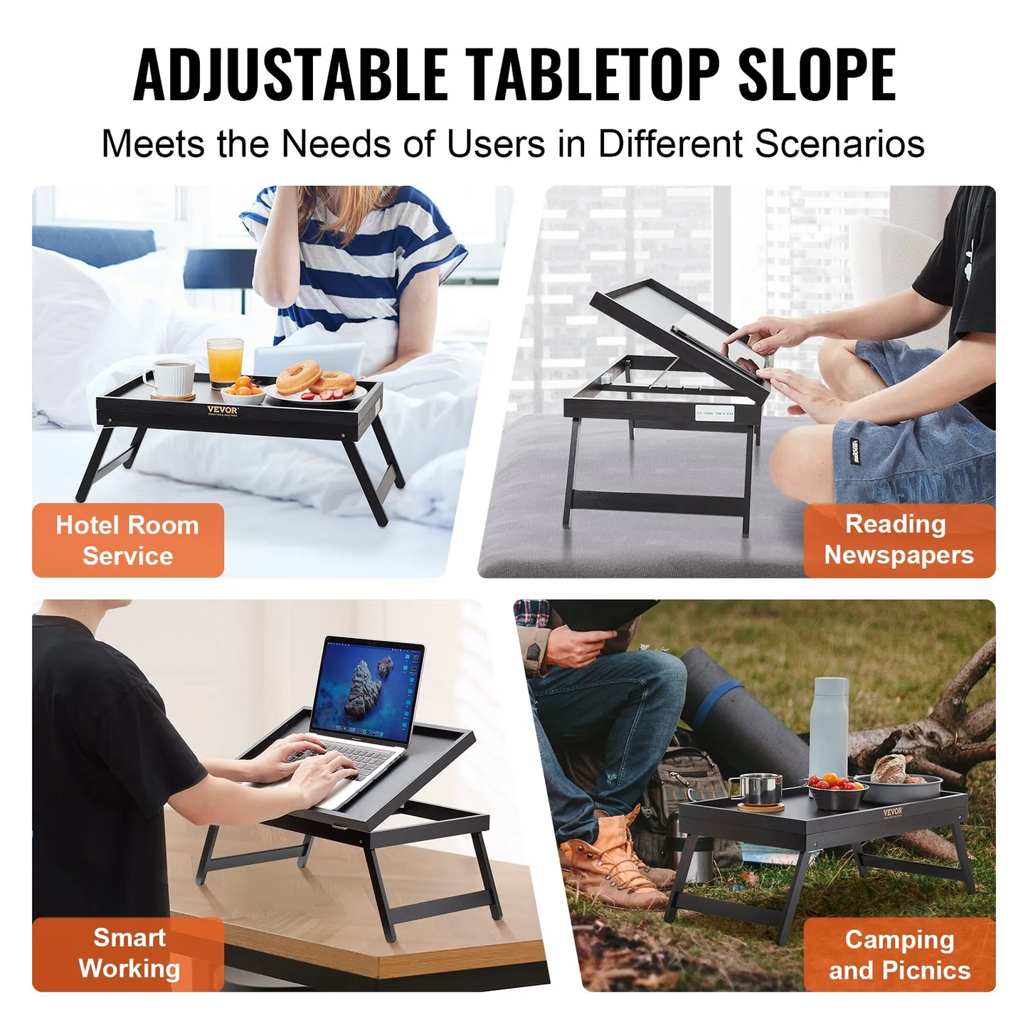 VEVOR Bed Tray Table with Foldable Legs, Bamboo Breakfast Tray for Sofa, Bed, Eating, Snacking, -$20