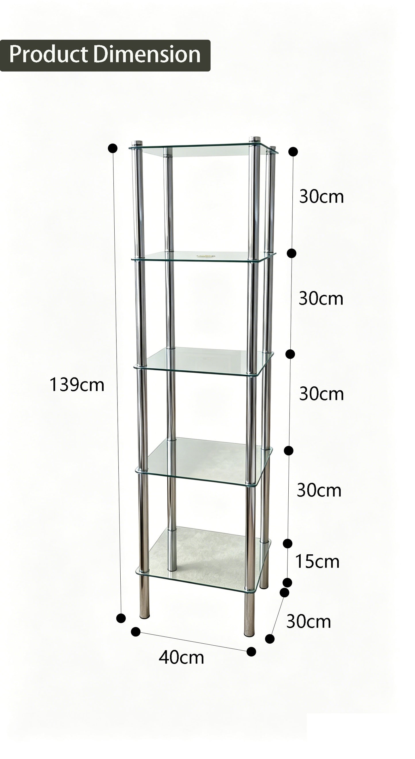 90% Like-New Assemble,5-Tier Glass & Metal Display Shelf,-$40