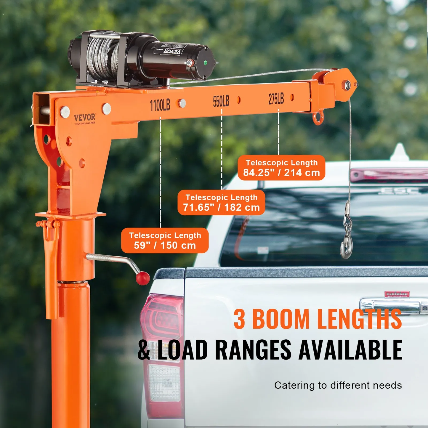OPen Box VEVOR Electric Pickup Truck Crane, 1100 lbs Capacity, 360° Swivel, Truck Jib Crane Hoist,-$200