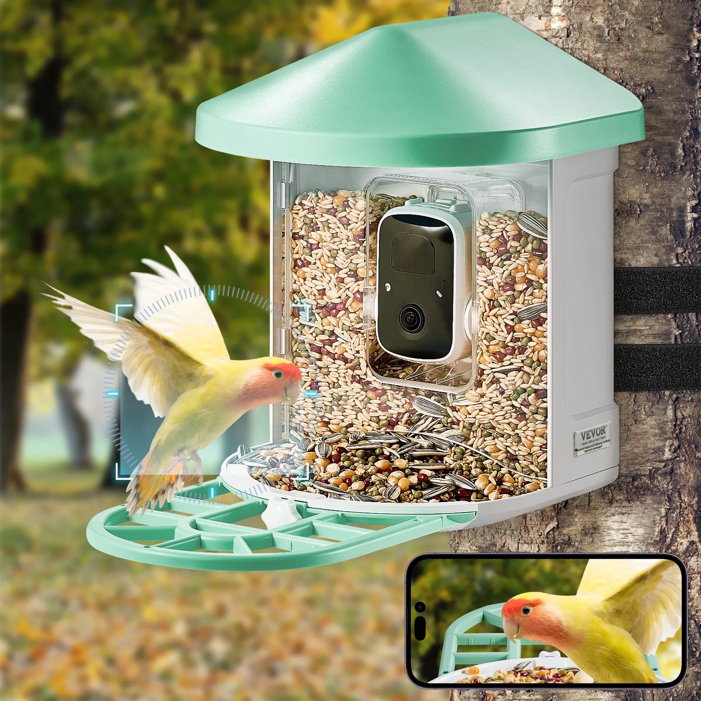 VEVOR Smart Bird Feeder with Camera 2K HD AI Identify Bird Species Auto Capture,-$70