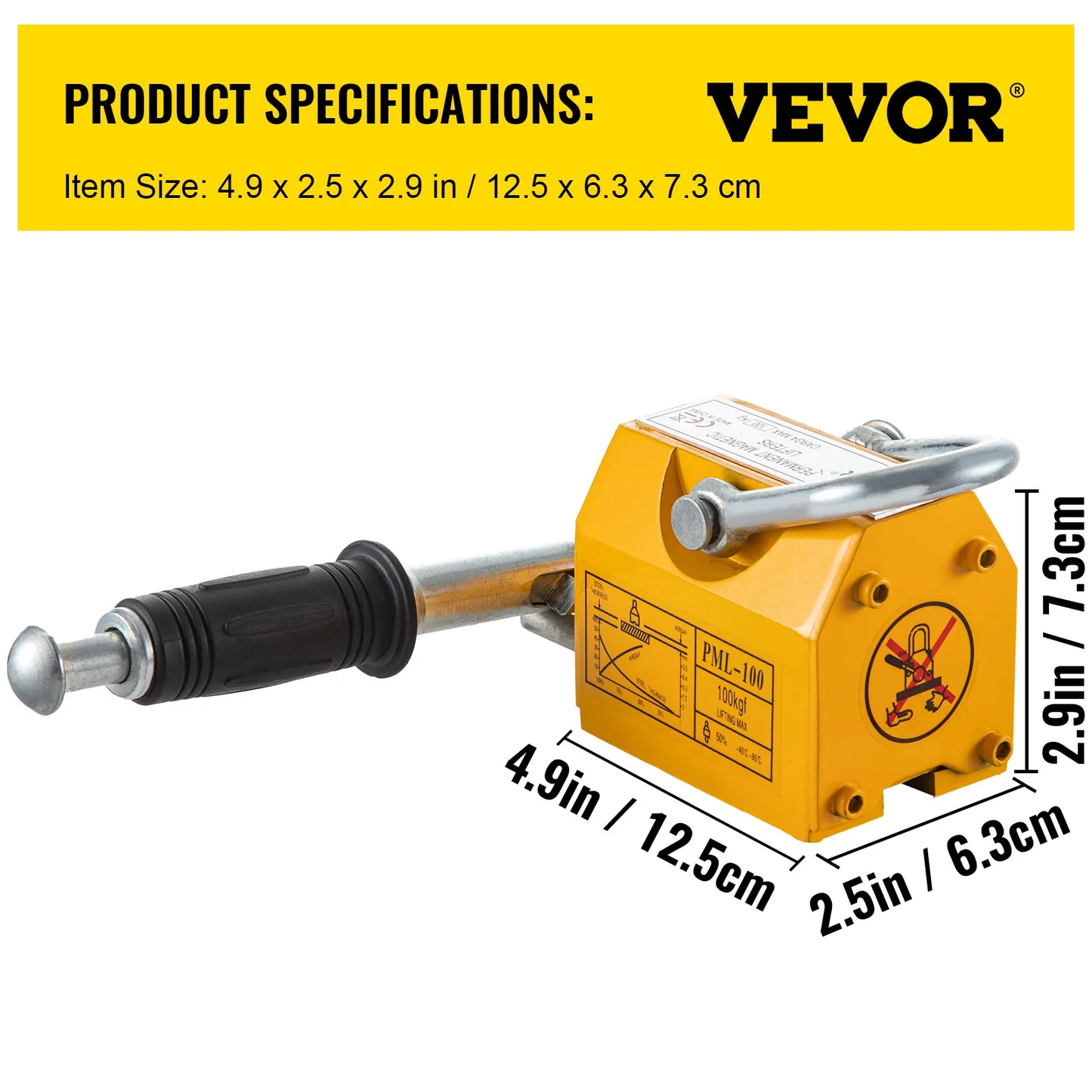 VEVOR Magnetic Lifter, 220lbs Pulling Capacity Steel Lifting Magnet, 100KG Permanent Lift Hoist Shop Crane