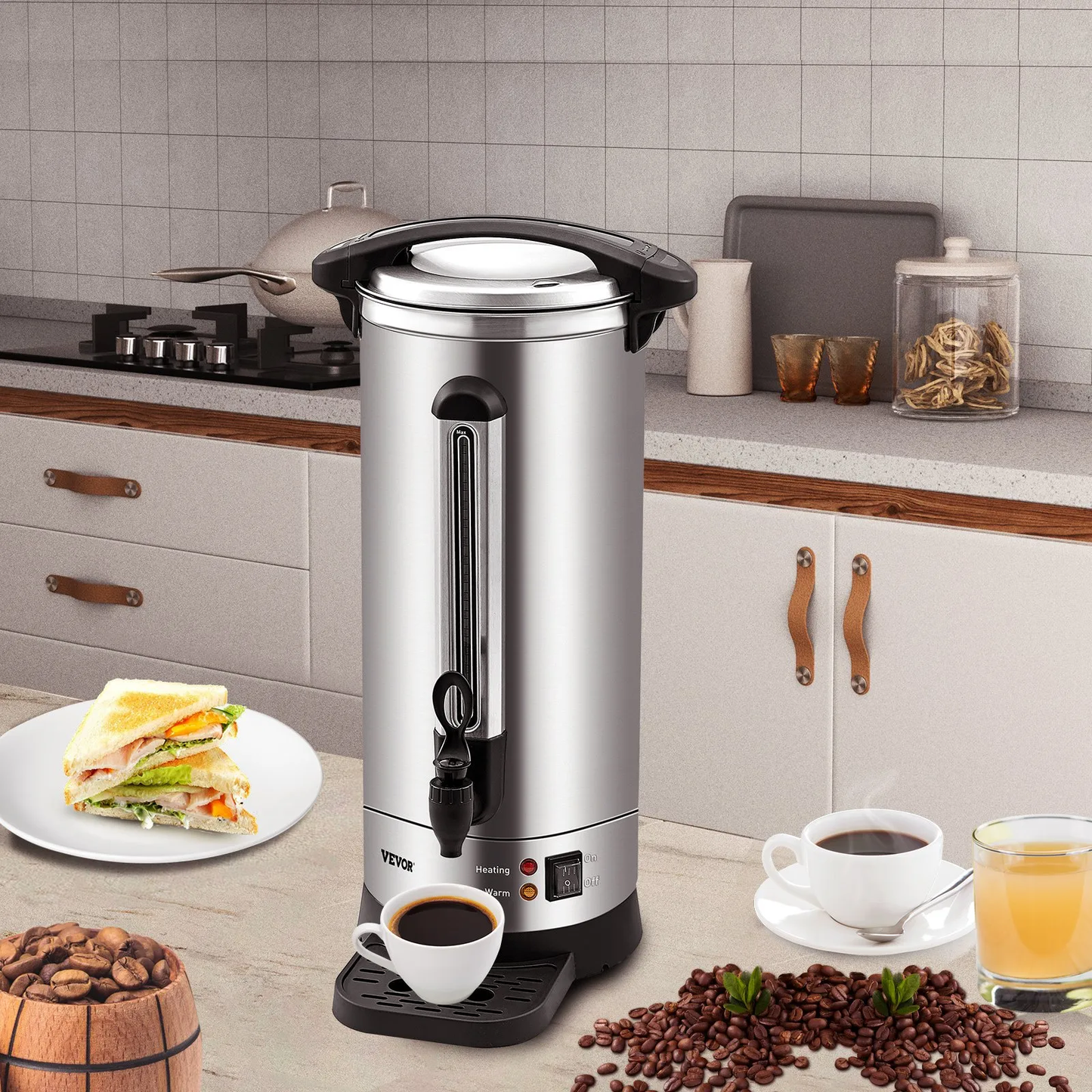 VEVOR Commercial Coffee Urn, 110 Cups Stainless Steel Large Coffee Dispenser, 1500W 110V Electric Coffee,-$100