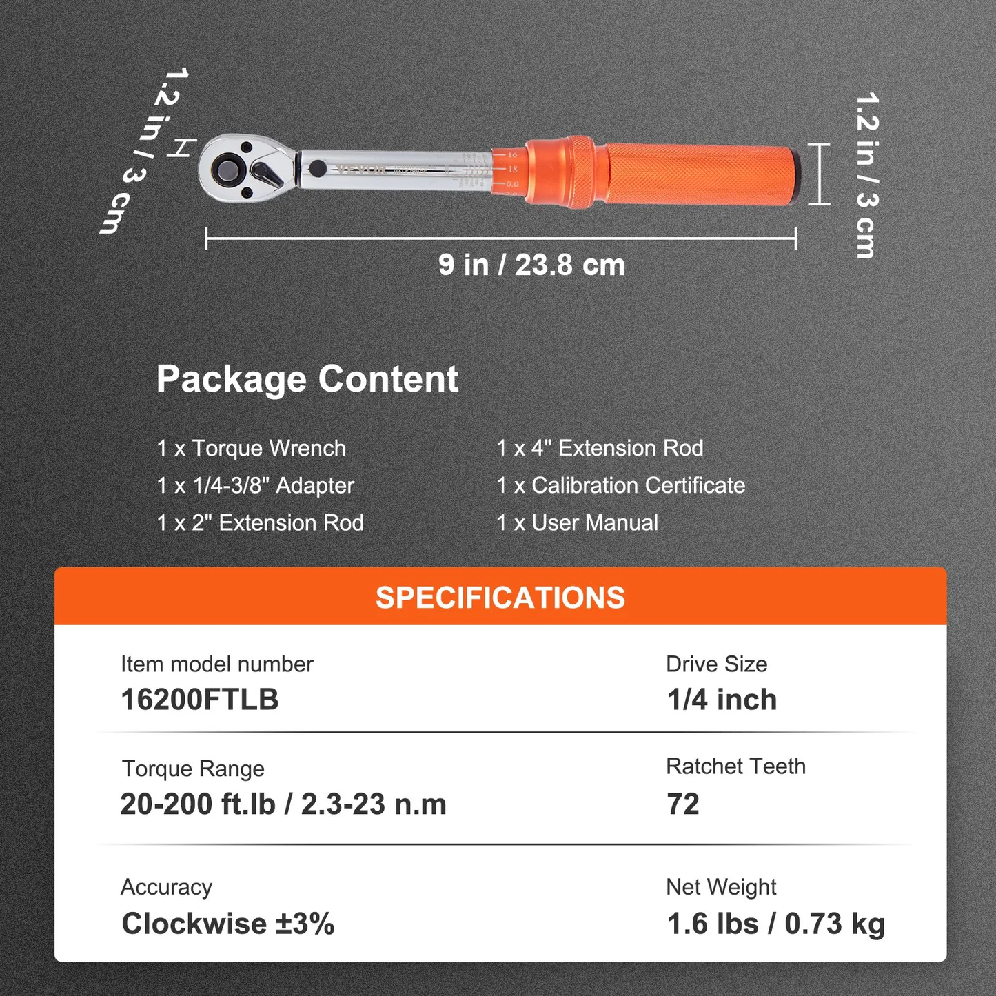 VEVOR Torque Wrench, 1/4-inch Drive Click Torque Wrench 20-200in.lb/3-23n.m, Dual-Direction Adjustable ,-$20