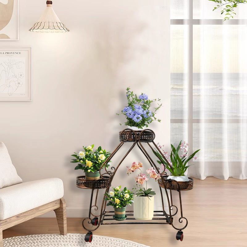 Brand New Red Copper Flower Stand w/Rolling Casters, Multi-Tiered Round Planter Rack, Indoor & Patio Display