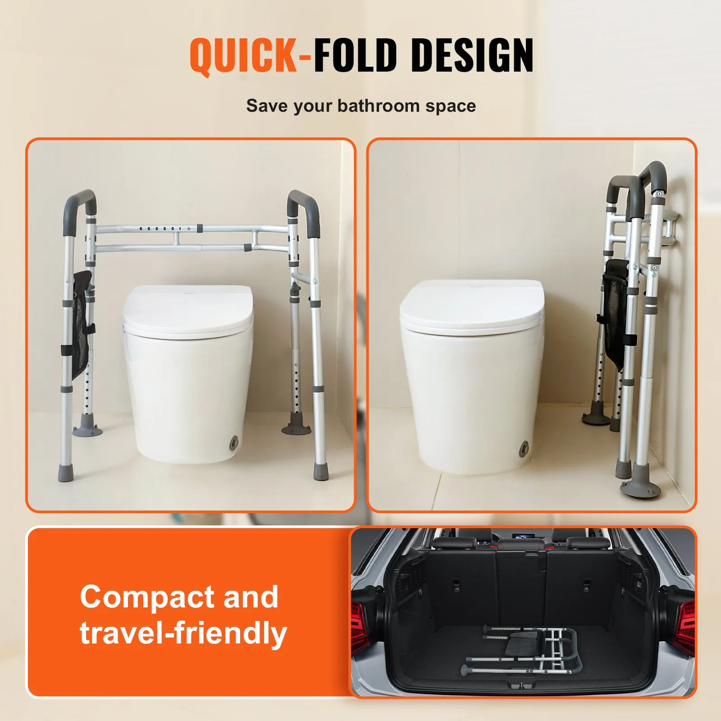 VEVOR Toilet Safety Rail, Folding Toilet Seat Frame, Adjustable Width & Height Fit Most Toilets,-$35