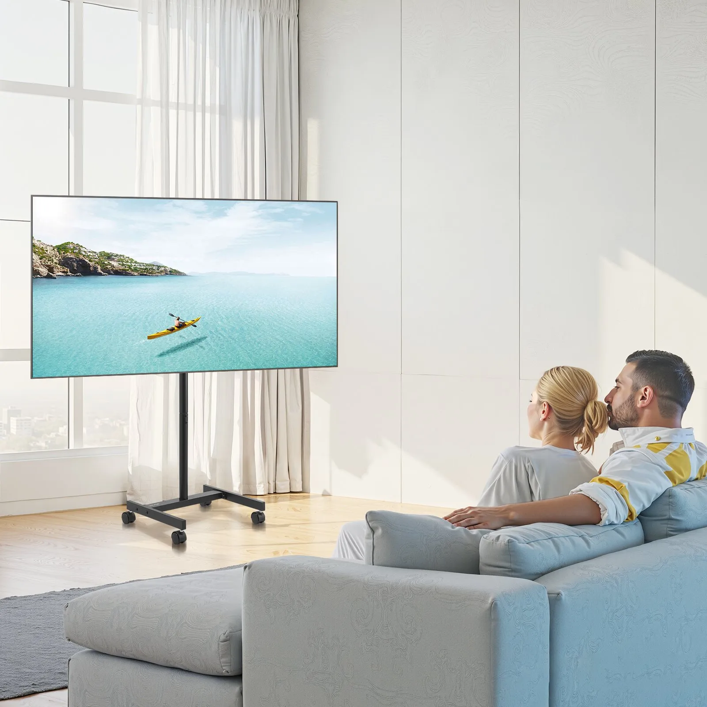 VEVOR Rolling TV Stand, Mobile TV Cart for 17-55 Inch Screens, Portrait to Landscape,-$35