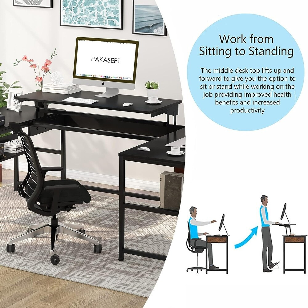 BNIB-U- Shaped Computer Desk with Lift Top, Work from Sitting to Standing
