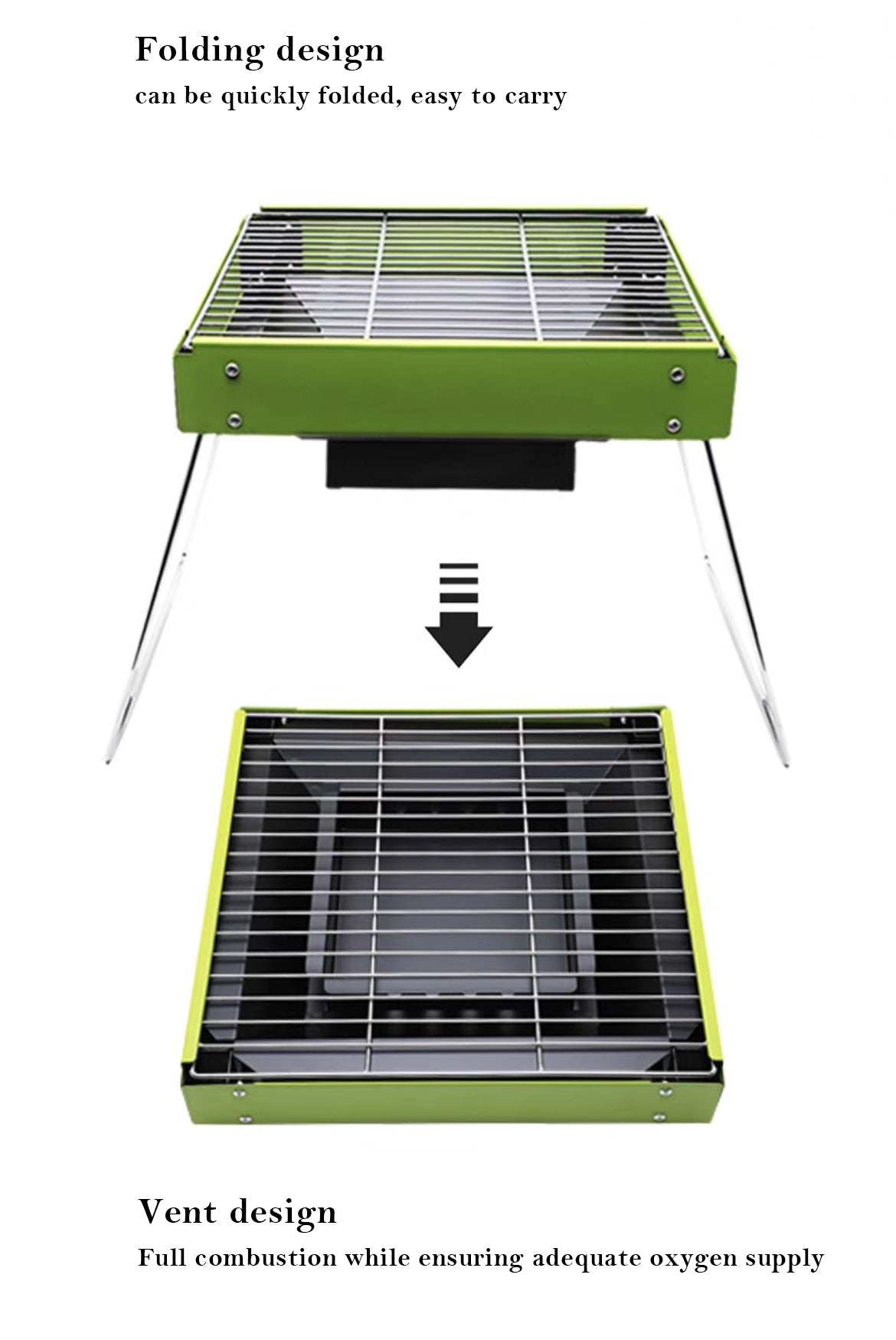 Brand New Portable Grill, Outdoor Home Grill, Camping Folding Carbon Grill, (green)