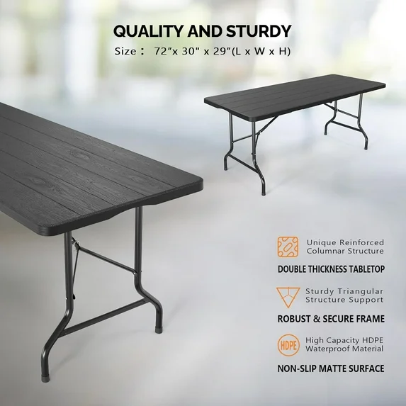 BNIB-VINGLI 6 Foot Plastic Folding Table Portable Long Table for Indoor Outdoor Use Rectangular,Black,-$160