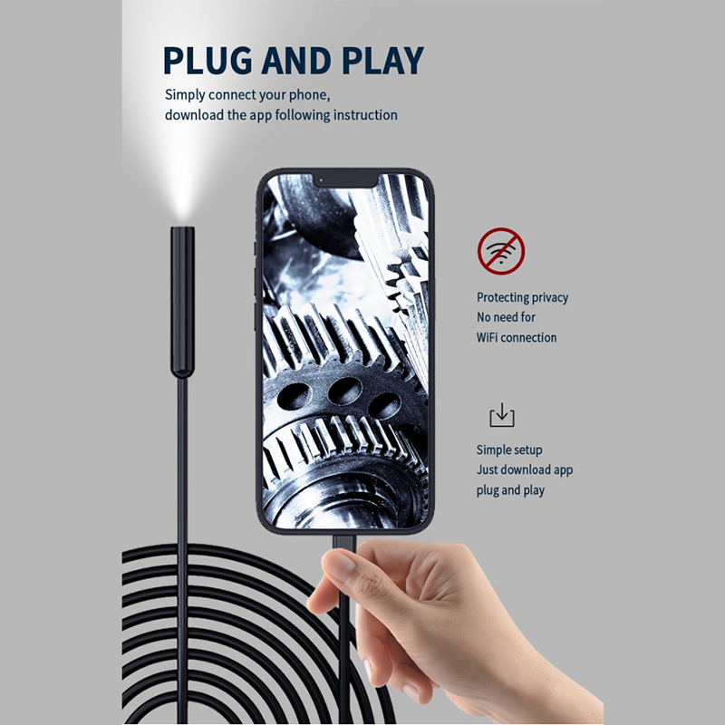 BNIB-16.6" (about 5M) Endoscopic Camera with Light for iPhone and Android,1920P HD IP67 Waterproof ,-$30