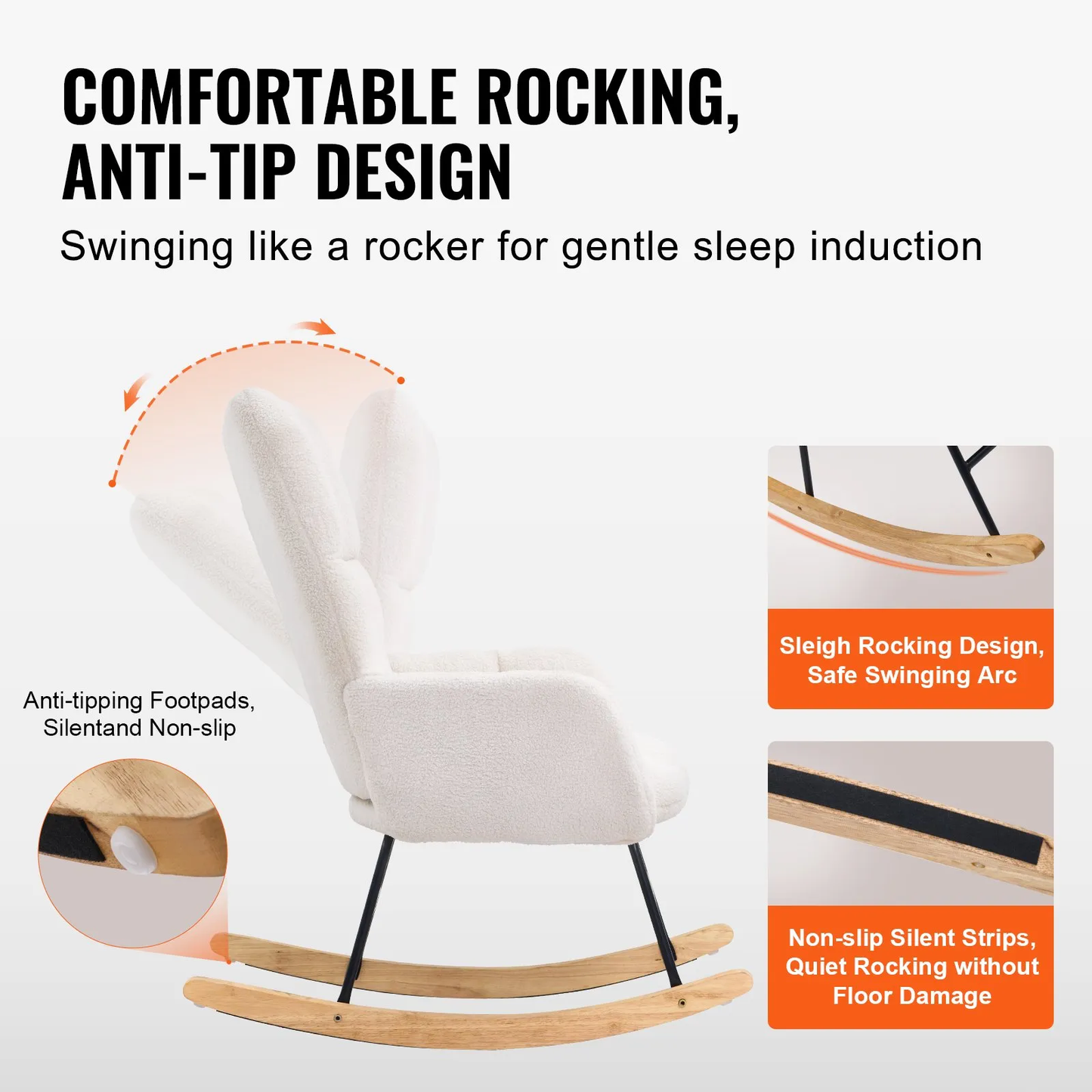 VEVOR Nursery Rocking Chair, 250 lbs Weight Capacity Teddy Fabric Upholstered Glider Rocker Chair,-$130