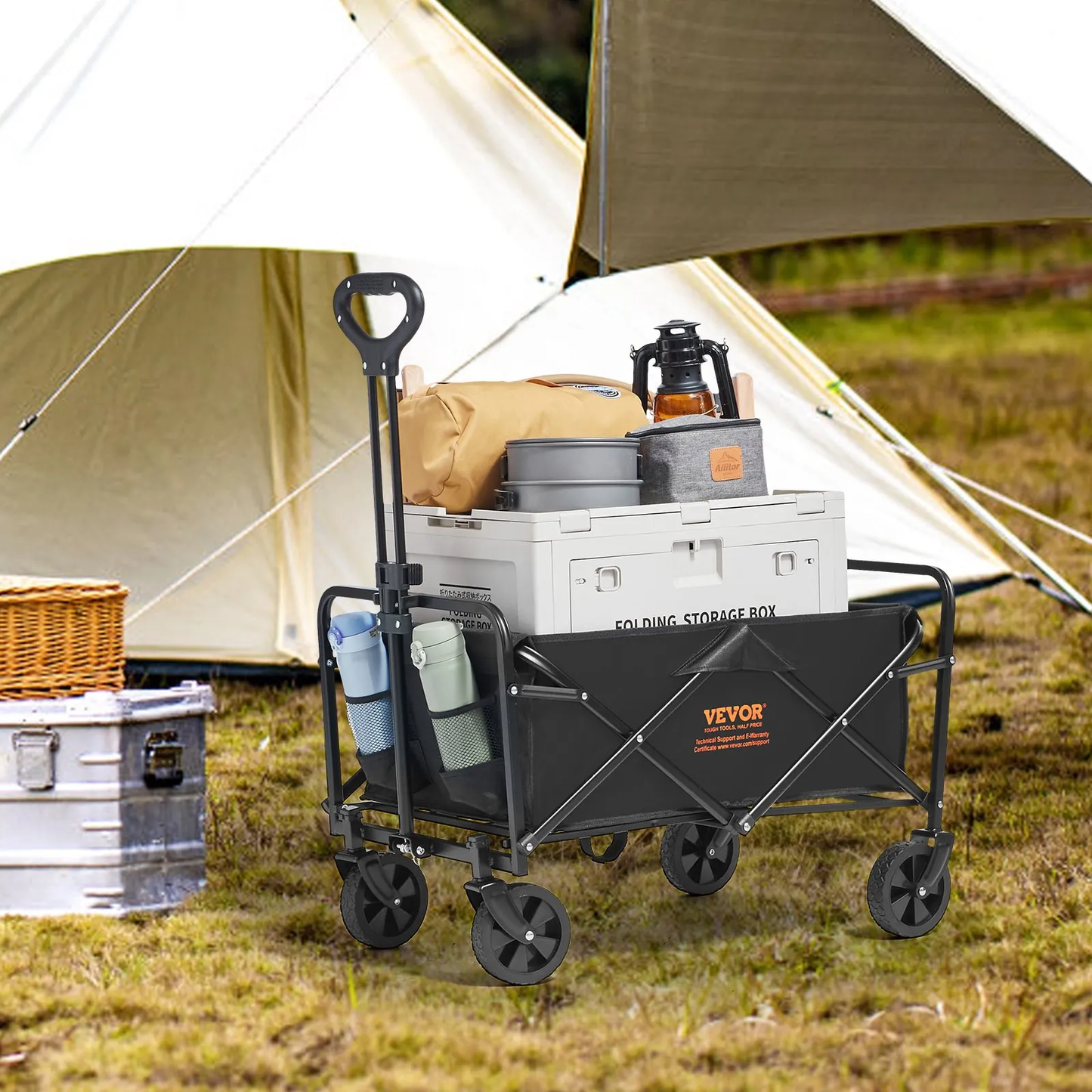 VEVOR Collapsible Folding Wagon, 2 cu.ft Beach Wagon Cart with All-Terrain 5in Wheels,-$55