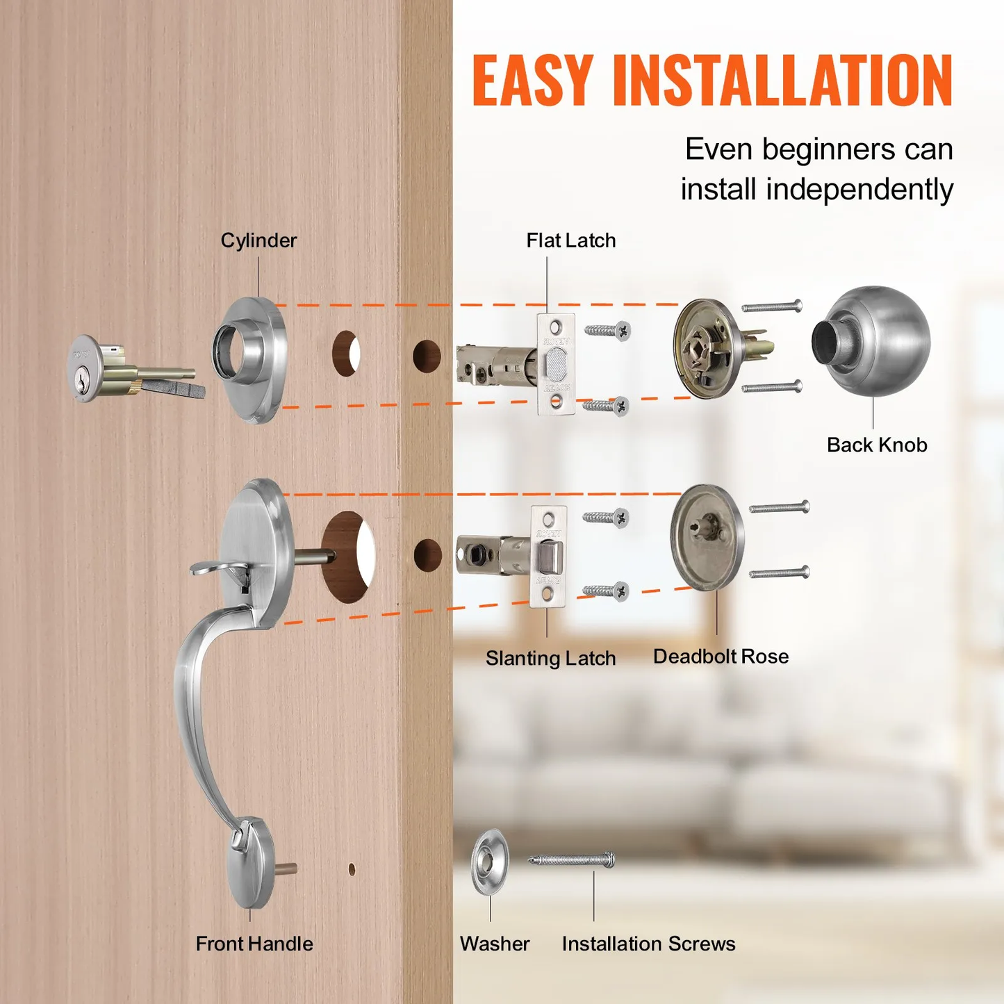 VEVOR Front Door Handle and Deadbolt Set, Satin Nickel Front Door Lock Set with Interior Knob,-$35
