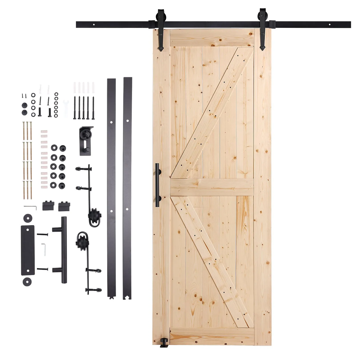 VEVOR Barn Door and Hardware Kit, 30" x 84" Wood Sliding Barn Door, Smoothly and Quietly,