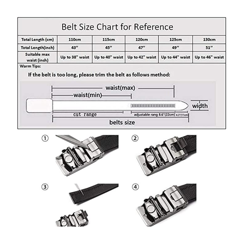 BNIB-Business men's belt, sliding ratchet belt automatic buckle