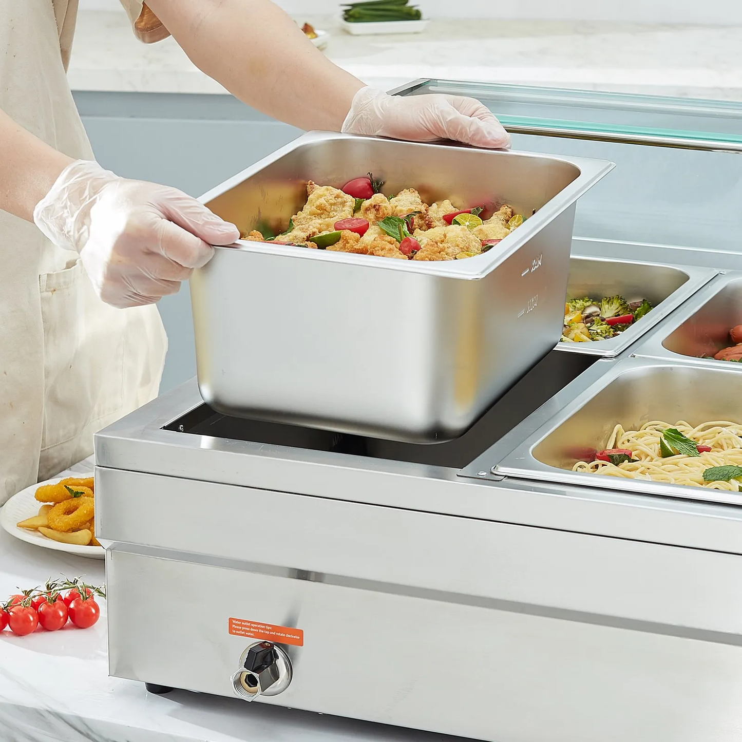 VEVOR 10-Pan Commercial Food Warmer, 10 x 12QT Electric Steam Table with Tempered Glass Cover