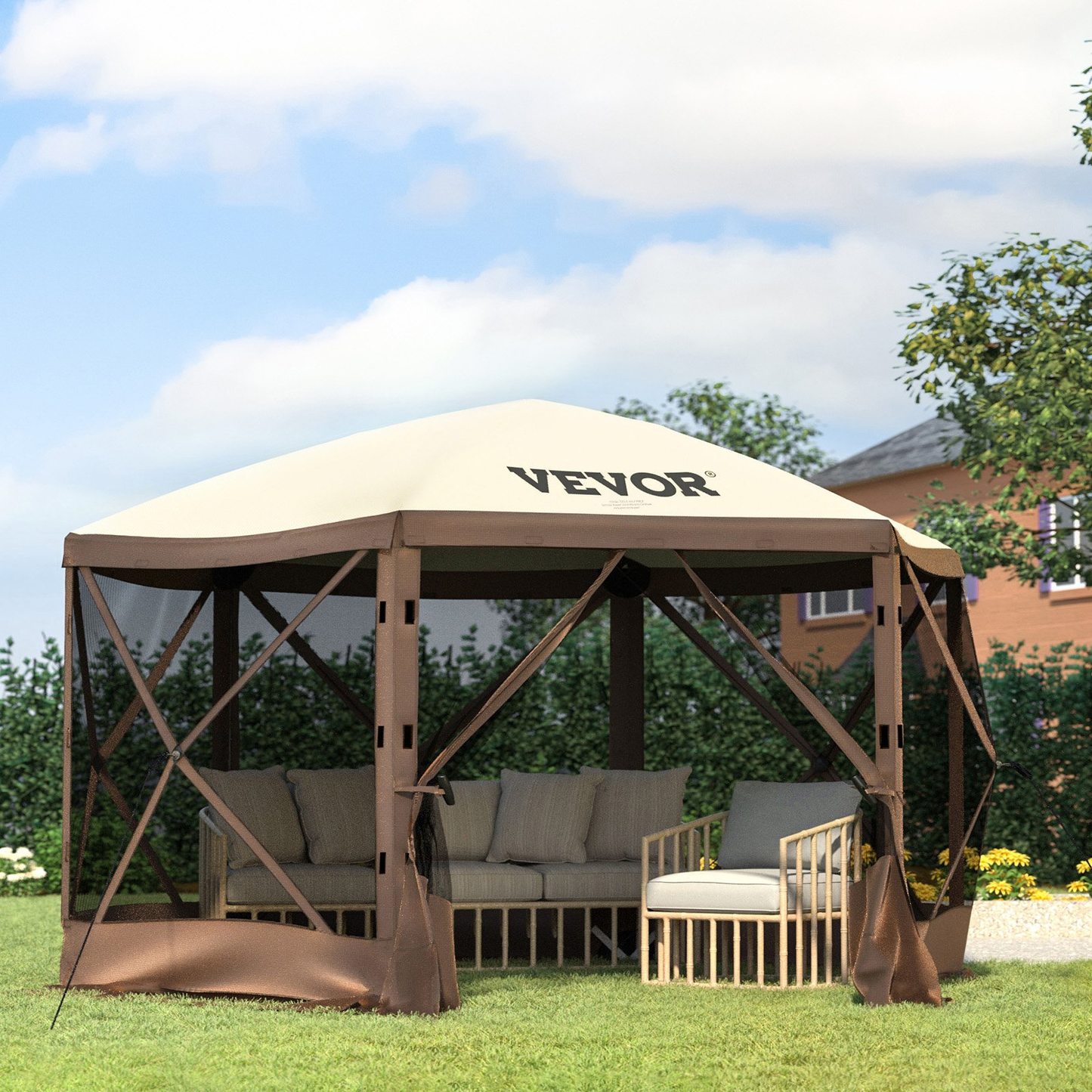 VEVOR Gazebo Screen Tent, 12 x 12 ft, 6 Sided Pop-up Camping Canopy Shelter Tent with Mesh Windows,-$180