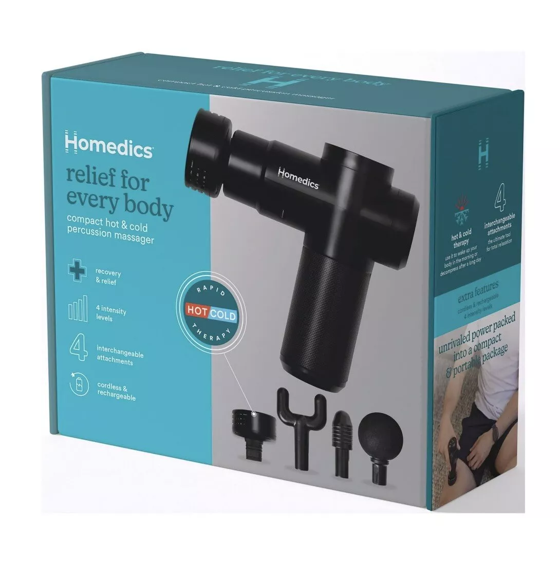 BNIB-Homedics Compact Hot and Cold Therapy Percussion Massage Gun Cordless Recharge