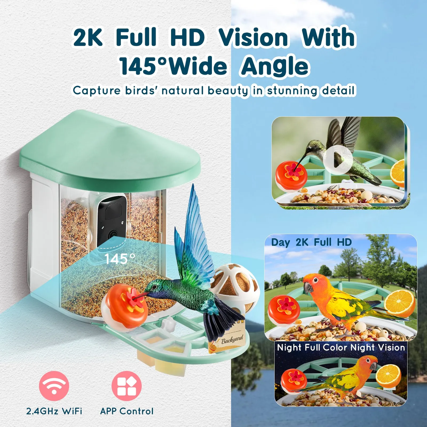 VEVOR Smart Bird Feeder with Camera 2K HD AI Identify Bird Species Auto Capture,-$70