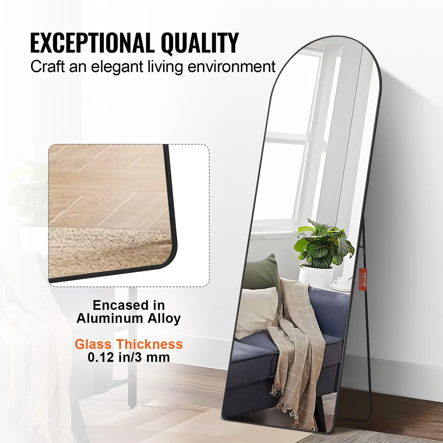 VEVOR Arched Full Length Mirror,65'' x 22''Large Free Standing/Leaning/Hanging Wall Mounted Floor Mirror