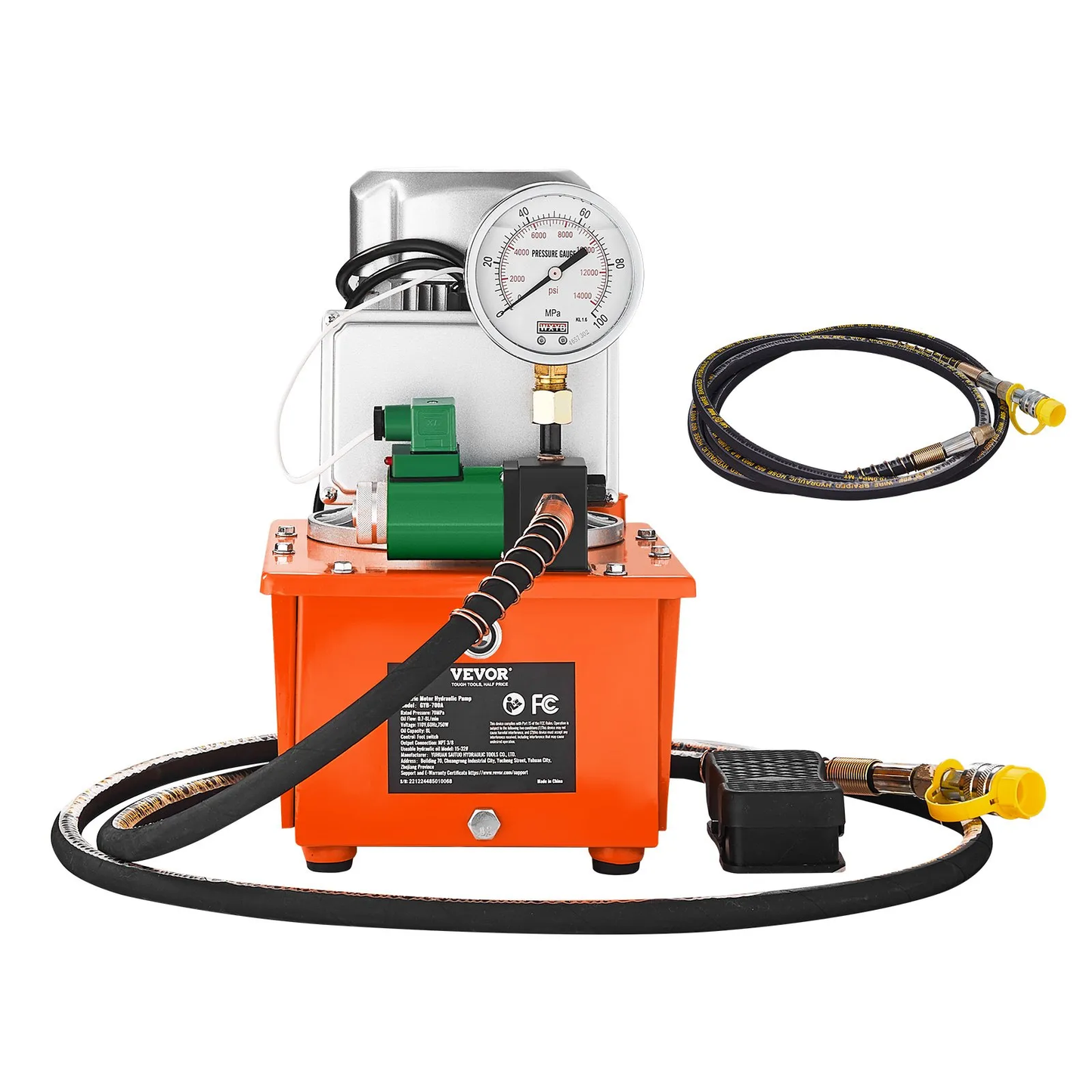 VEVOR Electric Hydraulic Pump, 10000 PSI 750W 110V 488 in³/8L Capacity, Single Acting Solenoid Valve,-$220