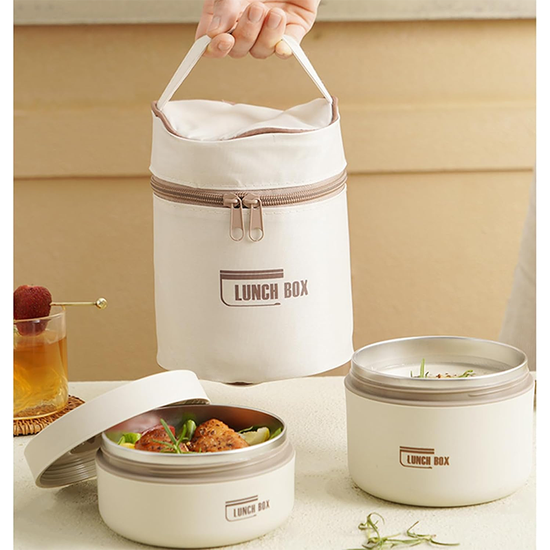 BNIB-Portable Insulated Lunch Container Set,Stackable 304 Stainless Steel Food Thermal Bento Box, (2Tier)