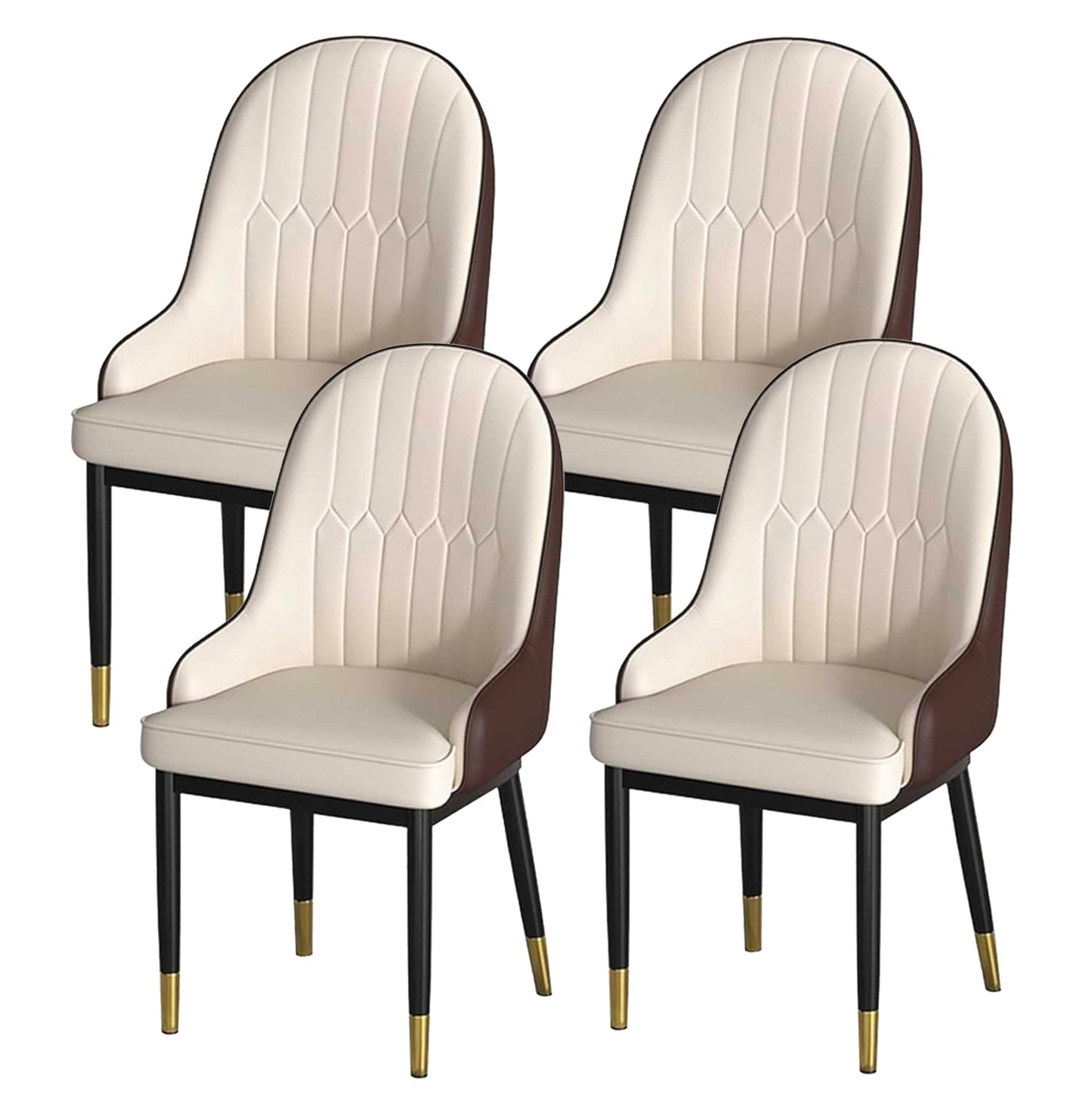 BNIB-Modern Dining Chairs, PU Leather Upholstered Backrest Chiairs w/Metal Legs (White & Brown