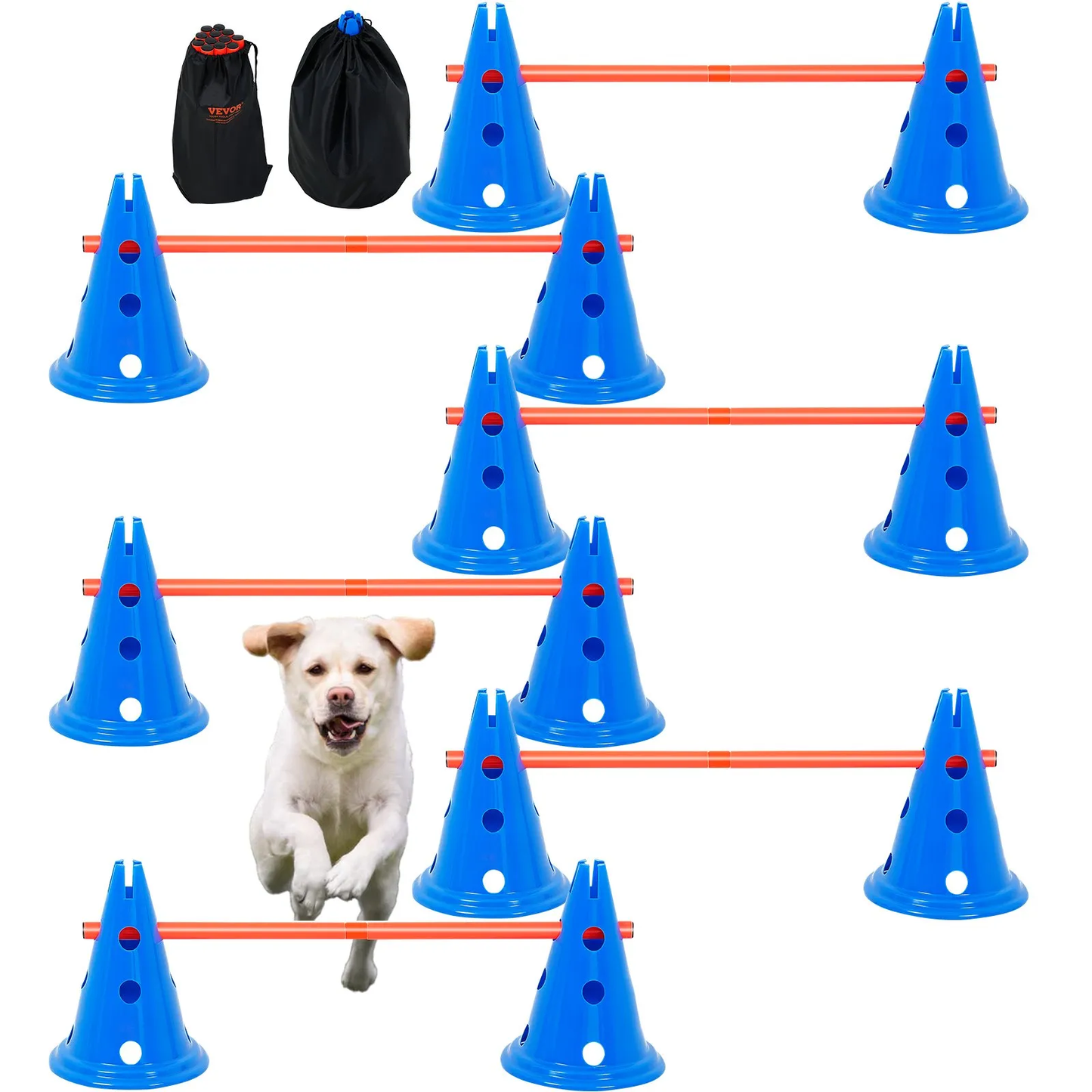 VEVOR Dog Agility Hurdle Cone Set, 6 PCS Kit-12 x Cones, 6 x Agility Rods, Agility Training Equipment,-$35