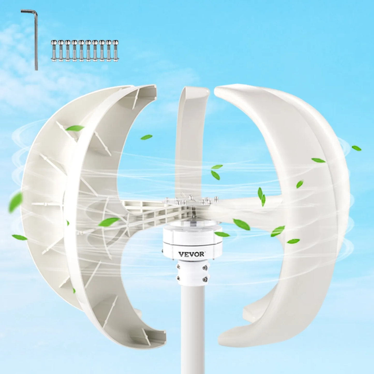 VEVOR Wind Turbine 400W 12V Wind Turbine Generator White Lantern Vertical Wind Generator 5 Leaves Wind,-$130
