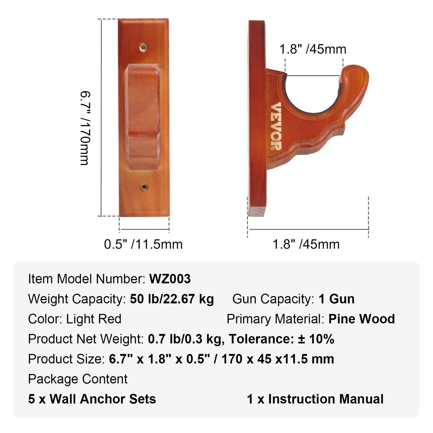 VEVOR Gun Rack Wall Mount, Horizontal Gun Rack and Shotgun Hooks, Single Gun Storage Display Rack,-$20